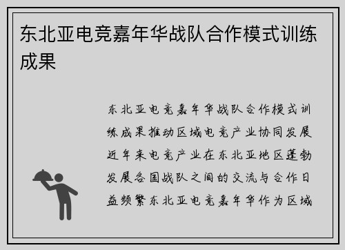 东北亚电竞嘉年华战队合作模式训练成果