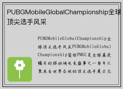PUBGMobileGlobalChampionship全球顶尖选手风采