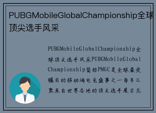 PUBGMobileGlobalChampionship全球顶尖选手风采